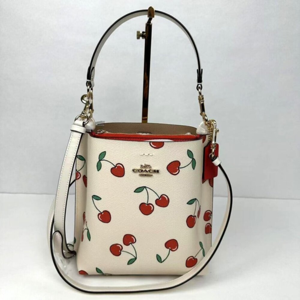 Coach Mollie Bucket Bag 22 with Cherry Print in Chalk Crossbody